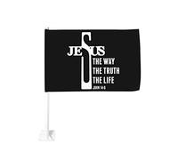 Drapeau de voiture Jésus le chemin la vérité la vie Jean 14:6 Christi 12x18 Drapeaux de voiture Décoration de fenêtre de voiture, drapeaux de fenêtre de voiture imperméables Clip de fenêtre double fac