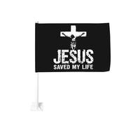 Drapeau de voiture « Jésus m'a sauvé la vie » avec pince à fenêtre, protection solaire, 30 x 45 cm, double face, pour camion.