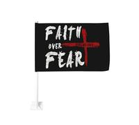 Drapeau de voiture « La foi chrétienne contre la peur » (Jésus-Christ), 45,7 x 30,5 cm, à clipser sur une vitre, en polyester avec protection UV, couleurs vives, double face (mât non inclus).