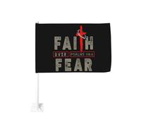 Drapeau de voiture « La foi chrétienne contre la peur » (Jésus-Christ), 45,7 x 30,5 cm, à clipser sur une vitre, en polyester avec protection UV, couleurs vives, double face (mât non inclus).