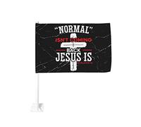 Drapeau de voiture Normal Isn't Coming Back Jésus est Apocalypse 14 12x18 Drapeaux de voiture pour fenêtres Décoration de fenêtre de voiture, drapeaux de fenêtre de voiture imperméables Drapeau à clip