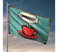 Drapeau de voiture pour chambre fumant tasse de café avec inscription « Goominn! » Drapeau à bulles pour décoration de dortoir, décoration amusante de piscine (60 x 90 cm)