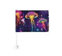 Drapeau de voiture psychédélique méduse flottante pour fenêtre extérieure 30 x 45 cm Décoration de voiture double face