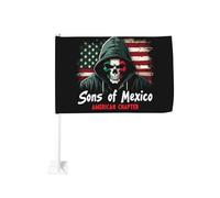 Drapeau de voiture « Sons Of Mexico America Chapter » avec clip de fenêtre, protection solaire, bannière double face 12 x 18 pouces pour camion