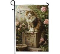 Drapeau De Welcome Chaton Marron À Fourrure Avec Un Papillon 30X45Cm Drapeaux De Jardin Avec Œillets Décoratif Bannières Pour Anniversaires Dortoirs Chambres