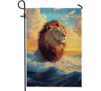 Drapeau De Welcome Grand Lion Orange Vibrant Et Doré 30X45Cm Drapeau De Jardin Résistant Aux Intempéries Double Face Décoration Bannière Pour Clubs Accessoires Plage