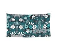 Drapeau décoratif à suspendre à imprimé floral bleu sarcelle gris et blanc - 177,8 x 88,9 cm