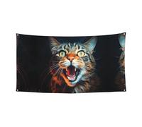 Drapeau décoratif à suspendre en forme de chat à bouche ouverte - (surdimensionné 177,8 x 88,9 cm) pour fête de Noël, fête d'anniversaire, bannière de vacances,