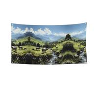 Drapeau décoratif à suspendre Motif vaches de la ferme alpine - (surdimensionné 177,8 x 88,9 cm) pour fête de Noël, anniversaire, vacances, bannière