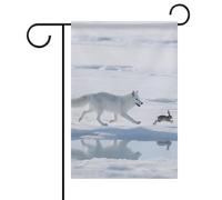 Drapeau décoratif Arctic Fox Chases - 30,5 x 45,7 cm - Double face - Lavable - Pour extérieur, porche, ferme, extérieur - Bannière saisonnière pour cour et terrasse - Décorations de vacances