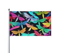 Drapeau décoratif avec imprimé libellules sur un seul côté - 0,9 x 1,5 m - À accrocher sur la pelouse ou le balcon