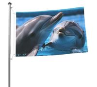 Drapeau décoratif de 0,6 x 0,9 m avec 2 œillets - Deux dauphins dans l'eau - Décorations extérieures - Impression HD - Bannières en polyester 200D robuste pour cour de vacances - Grands drapeaux pour