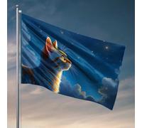Drapeau décoratif de bar de sport, chat regardant le ciel étoilé, drapeaux de meubles de salle de jeux pour chambre à coucher (60 x 90 cm)