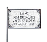 Drapeau décoratif de bar de sport « Let Us Drink Like Nains Smoke Like Wizards And Party Like Hobbits » - Décoration cool pour chambre à coucher, porte (152 x 244 cm)