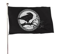 Drapeau décoratif de jardin, bannière de cour, corbeau viking noir assis sur une branche d'un côté, drapeau de bienvenue à suspendre pour jardin, pelouse, 60 x 90 cm