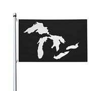 Drapeau Décoratif De Jardin Carte De L'État Des Grands Lacs Du Michigan Suspendre Drapeaux Décoratif Durable Bannière De Cour Pour Ferme Maison Patio 3X5 Ft
