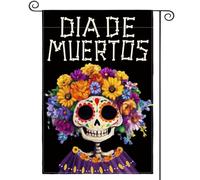 Drapeau Décoratif De Jardin Jour Des Morts Crâne De Sucre Día De Los Muertos Halloween Durable Drapeau De Bienvenue Uv Fade Résistant Bannière Pour Balcon Vacances Porche 12X18 Inch