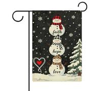 Drapeau décoratif de Jardin Noël chrétien : Foi Espérance Amour Bonhomme | de neige Jésus Bannière de Cour 12x18 Inch Double Face Décoration De Jardin Imperméable Bannière pour Intérieur Ferme