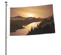 Drapeau Décoratif De Jardin Vue Du Coucher De Soleil Sur Une Rivière Et Des Arbres Denses Suspendre Drapeau Décoratif Double Face Bannière Décorative Pour Porche Fête Vacances 3X5 Ft