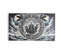 Drapeau décoratif de la maison pour la terrasse, impression de runes vikings nordiques de deux loups, drapeau de bienvenue pour patio, décoration suspendue de pelouse, 3 x 5 pieds, 90 x 150 cm