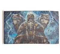 Drapeau décoratif de la maison pour la terrasse, impression de runes vikings nordiques de deux loups, drapeau de bienvenue pour patio, décoration suspendue de pelouse, 3 x 5 pieds, 90 x 150 cm