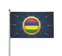 Drapeau décoratif d'extérieur 0,9 x 1,5 m, disque doré Maurice drapeau drapeau décoratif en polyester léger et élégant, résistant au soleil, à la pluie et à la décoloration.