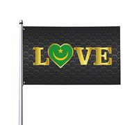 Drapeau décoratif d'extérieur 0,9 x 1,5 m, Golden Love Typography Drapeau de la Mauritanie Drapeau décoratif en polyester léger et élégant, résistant au soleil, à la pluie et à la décoloration.