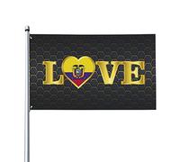 Drapeau décoratif d'extérieur 0,9 x 1,5 m, Golden Love Typography Drapeau de l'Équateur Drapeau décoratif en polyester léger et élégant, résistant au soleil, à la pluie et à la décoloration
