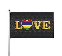 Drapeau décoratif d'extérieur 0,9 x 1,5 m, Golden Love Typography Mauritius Flag Drapeau décoratif en polyester léger et élégant, résistant au soleil, à la pluie et à la décoloration.