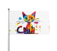 Drapeau décoratif d'extérieur, 90 x 150 cm, motif chat coloré, blanc, polyester, Journée des forces armées