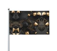 Drapeau décoratif d'extérieur à carreaux noirs et dorés (0,9 x 1,5 m), durable et résistant à la lumière, drapeau de mariage, cour, anniversaire de mariage