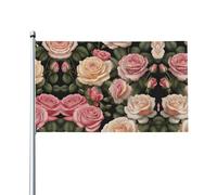 Drapeau décoratif d'extérieur avec de nombreuses belles roses (0,9 x 1,5 m), durable et résistant à la lumière, drapeau de mariage, cour, anniversaire de mariage