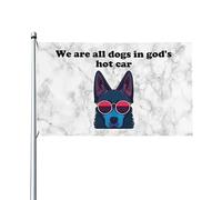 Drapeau décoratif d'extérieur humoristique et de qualité supérieure « Nous sommes tous des chiens dans la voiture brûlante de Dieu » (90 x 150 cm) - Couleurs vives, résistant au vent et à l'eau - Idéa