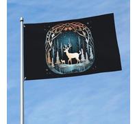 Drapeau décoratif d'extérieur imprimé arbre de Noël cerf pour jardin, porche, mur, terrasse, porte d'entrée, bannière de cour