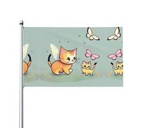 Drapeau décoratif d'extérieur imprimé chaton et papillon pour décorations de fête intérieures ou extérieures - 3 x 5 pieds
