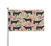 Drapeau décoratif d'extérieur motif vaches et fleurs roses pour terrasse, jardin, cour, terrasse