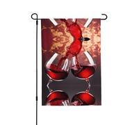 Drapeau décoratif d'extérieur résistant aux intempéries, imprimé « Santé avec un verre de vin rouge », double couche, pour cour, porche, patio et terrasse. Idéal pour tous types de jardins et terrass