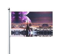 Drapeau décoratif double face à motif galaxie, étoiles, collines, adapté pour accrocher dans le jardin et le porche