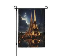 Drapeau décoratif double face de la cathédrale de la Sainte Famille et Tour Eiffel - Bannière de jardin, parfaite pour la décoration extérieure et intérieure, disponible en deux tailles
