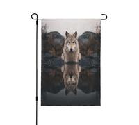 Drapeau décoratif double face Le loup au bord de la rivière - Bannière de jardin, parfaite pour la décoration extérieure et intérieure, disponible en deux tailles