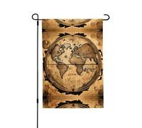 Drapeau décoratif double face Motif carte du monde antique 71 x 102 cm, bannière d'extérieur toutes saisons pour porche, terrasse, jardin