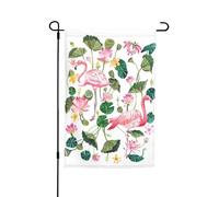 Drapeau décoratif en polyester avec motif flamant rose et feuilles rondes - 45 x 30 cm