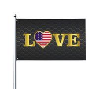 Drapeau décoratif extérieur 0,9 x 1,5 m, drapeau Golden Love Typographie Bikini Atoll Drapeau décoratif en polyester léger et élégant, résistant au soleil, à la pluie et à la décoloration.