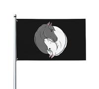 Drapeau décoratif extérieur de qualité supérieure, 3 x 5 pieds, têtes de cheval Yin Yang pour les amateurs de chevaux - Couleurs vives, coupe-vent et résistant à l'eau - Idéal pour le jardin et les é