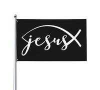 Drapeau décoratif extérieur de qualité supérieure en forme de poisson de Jésus pour les croyants chrétiens de 3 x 5 pieds - Couleurs vives, coupe-vent et résistant à l'eau - Idéal pour le jardin et l