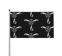 Drapeau décoratif extérieur en polyester simple face avec œillets métalliques et motif pentagramme magique occulte, 90 x 150 cm