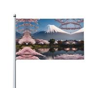 Drapeau décoratif extérieur Mont Fuji au début du printemps (0,9 x 1,5 m), durable et résistant à la lumière, drapeau de mariage cour en plein air anniversaire