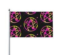 Drapeau décoratif extérieur occulte pentagramme wiccan pentacle 3 x 5 pieds, simple face, en polyester, œillets métalliques, pour l'été et les fêtes