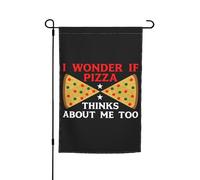 Drapeau Décoratif Je Me Demande Si Pizza Pense À Moi Aussi Suspendre Drapeaux Décoratif Uv Fade Résistant Bannière Pour Fête Extérieure Ferme 12X18 Inch