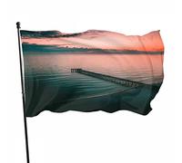 Drapeau décoratif paysage de 9,1 x 1,5 m, magnifique océan, ciel, jetée, quai, rivage, coucher de soleil, crépuscule, soirée, nature, nuage, polyester, motif imprimé, décoration extérieure pour la